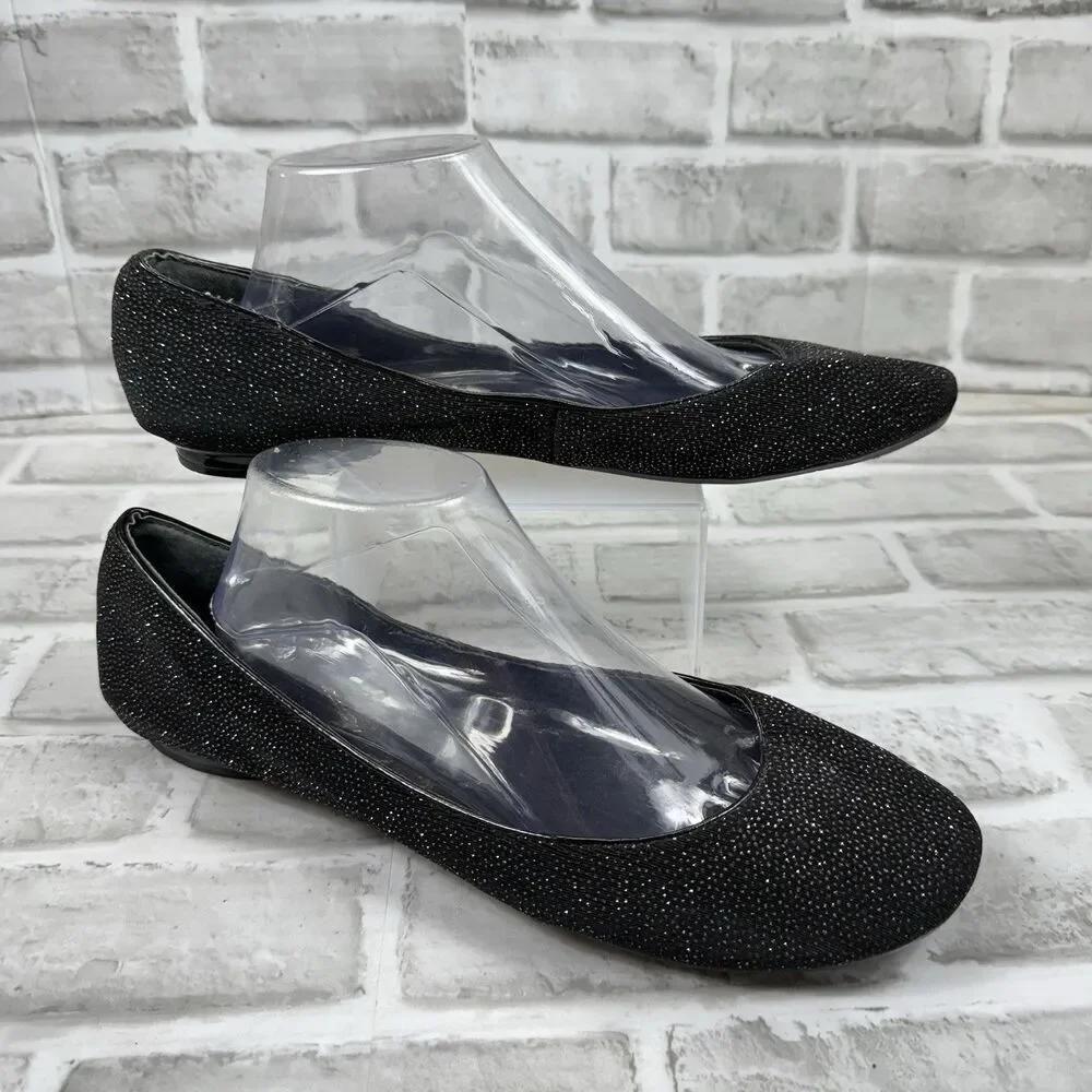 Nine West Women's Size 11 Black Rhinestone Embellished Flats Shoes